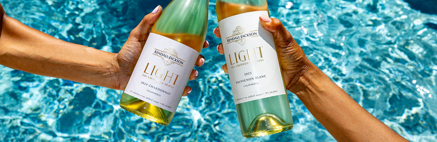Close up Kendall-Jackson low calorie wine bottles.